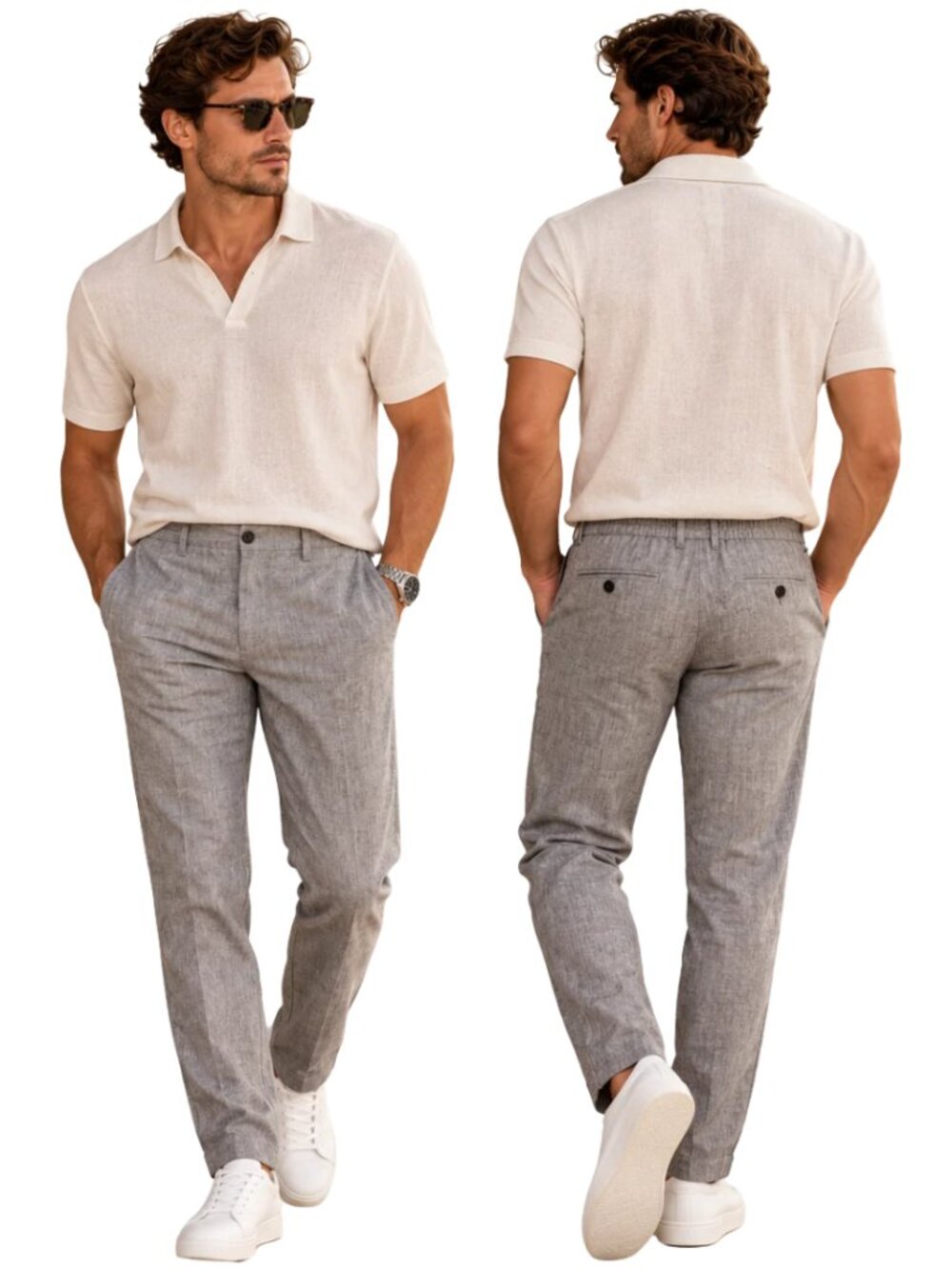 Banana Republic Athletic Linen-Blend Pant Men's 31x34 Gray Chino Preppy Minimal